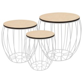 Set mesas de centro 3 uds madera contrachapada de álamo hierro de vidaXL, Mesas de centro - Ref: Foro24-246837, Precio: 75,60...