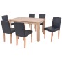 Conjunto de comedor 7 piezas de roble y cuero artificial negro de vidaXL, muebles para cocinas y comedores - Ref: Foro24-2435...