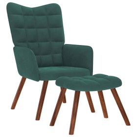 Sillón relajante con taburete de terciopelo verde oscuro en Sillones | Comprar online en Foru.es