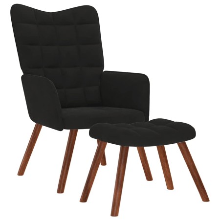 Sillón relajante con taburete de terciopelo negro en Sillones | Comprar online en Foru.es