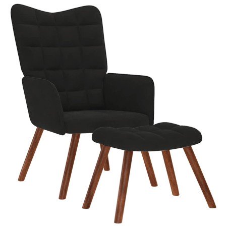 Sillón relajante con taburete de terciopelo negro en Sillones | Comprar online en Foru.es