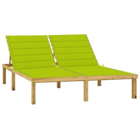Tumbona doble y cojines verde brillante madera pino impregnada en Tumbonas | Comprar online en Foru.es