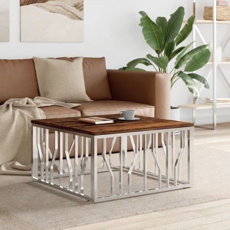 Mesa de centro acero inoxidable y madera reciclada plateada de vidaXL, Mesas de centro - Ref: Foro24-350061, Precio: 117,72 €...