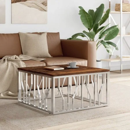 Mesa de centro acero inoxidable y madera reciclada plateada de vidaXL, Mesas de centro - Ref: Foro24-350061, Precio: 116,63 €...