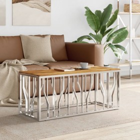 Mesa de centro acero inoxidable y madera maciza acacia plateada de vidaXL, Mesas de centro - Ref: Foro24-350055, Precio: 112,...
