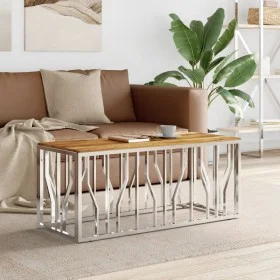 Mesa de centro acero inoxidable y madera maciza acacia plateada de vidaXL, Mesas de centro - Ref: Foro24-350055, Precio: 104,...