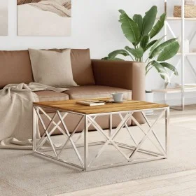 Mesa de centro acero inoxidable y madera maciza acacia plateado de vidaXL, Mesas de centro - Ref: Foro24-349975, Precio: 103,...