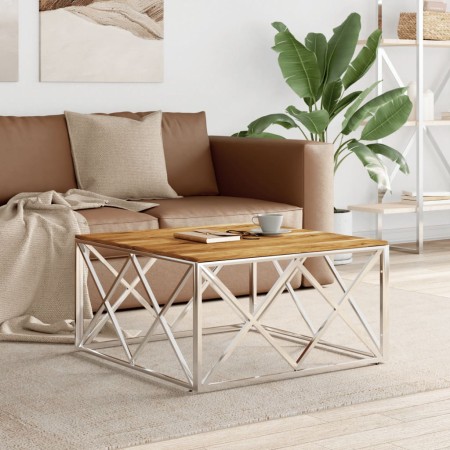 Mesa de centro acero inoxidable y madera maciza acacia plateado de vidaXL, Mesas de centro - Ref: Foro24-349975, Precio: 104,...