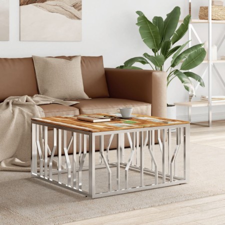 Mesa de centro acero inoxidable y madera reciclada plateada de vidaXL, Mesas de centro - Ref: Foro24-350064, Precio: 104,31 €...