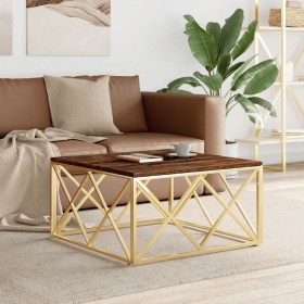 Mesa de centro acero inoxidable madera maciza reciclada dorada de vidaXL, Mesas de centro - Ref: Foro24-349974, Precio: 168,9...