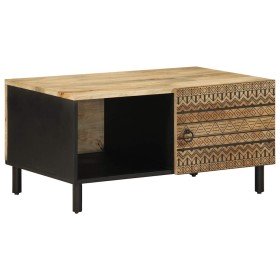 Mesa de centro madera maciza de mango rugosa negro 80x50x40 cm en Mesas de centro | Comprar online en Foru.es