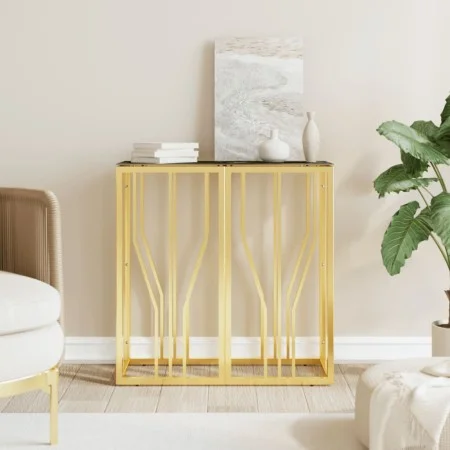 Golden stainless steel and glass console table 70x30x70 cm by vidaXL, Side tables - Ref: Foro24-350036, Price: 157,47 €, Disc...