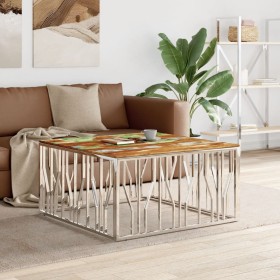 Mesa de centro acero inoxidable y madera reciclada plateado de vidaXL, Mesas de centro - Ref: Foro24-350072, Precio: 154,76 €...