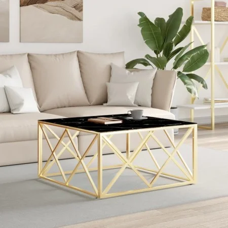 Mesa de centro de acero inoxidable y vidrio dorada 80x80x40 cm de vidaXL, Mesas de centro - Ref: Foro24-349972, Precio: 186,3...