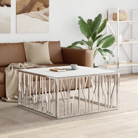 Mesa de centro acero inoxidable y vidrio plateado 100x100x50 cm de vidaXL, Mesas de centro - Ref: Foro24-350067, Precio: 295,...