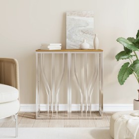 Mesa consola acero inoxidable y madera maciza acacia plateada de vidaXL, Mesas auxiliares - Ref: Foro24-350039, Precio: 175,5...