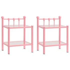 Mesitas de noche 2 unidades metal y vidrio rosa y transparente de vidaXL, Mesitas de noche - Ref: Foro24-325079, Precio: 58,6...