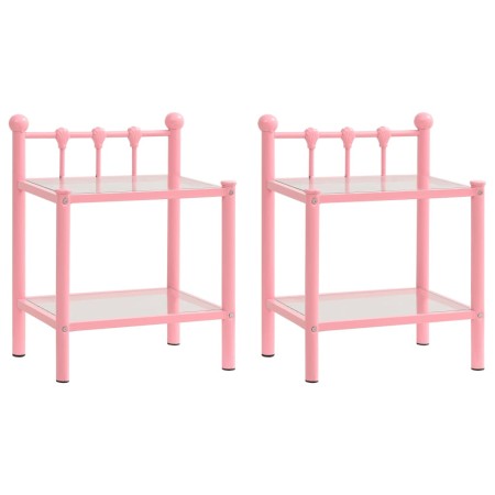 Mesitas de noche 2 unidades metal y vidrio rosa y transparente de vidaXL, Mesitas de noche - Ref: Foro24-325079, Precio: 59,3...