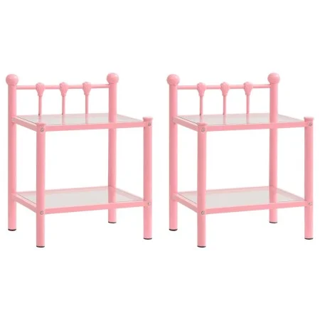 Mesitas de noche 2 unidades metal y vidrio rosa y transparente de vidaXL, Mesitas de noche - Ref: Foro24-325079, Precio: 58,6...