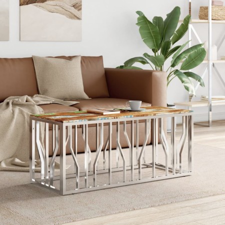 Mesa de centro acero inoxidable y madera reciclada plateada de vidaXL, Mesas de centro - Ref: Foro24-350056, Precio: 105,63 €...