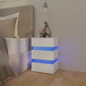 Bedside table LED light engineered wood white 45x35x67 cm by vidaXL, Nightstands - Ref: Foro24-326840, Price: 110,78 €, Disco...