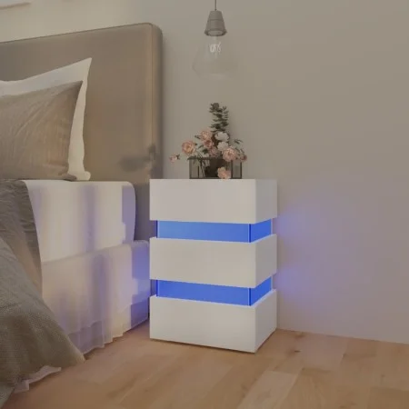 Bedside table LED light engineered wood white 45x35x67 cm by vidaXL, Nightstands - Ref: Foro24-326840, Price: 110,78 €, Disco...