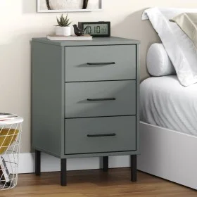 Mesita de noche patas de metal madera maciza pino gris OSLO de vidaXL, Mesitas de noche - Ref: Foro24-350977, Precio: 88,54 €...