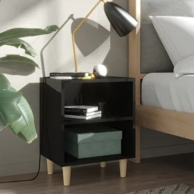 Mesita de noche con patas madera negro brillo 40x30x50 cm de vidaXL, Mesitas de noche - Ref: Foro24-805793, Precio: 36,08 €, ...