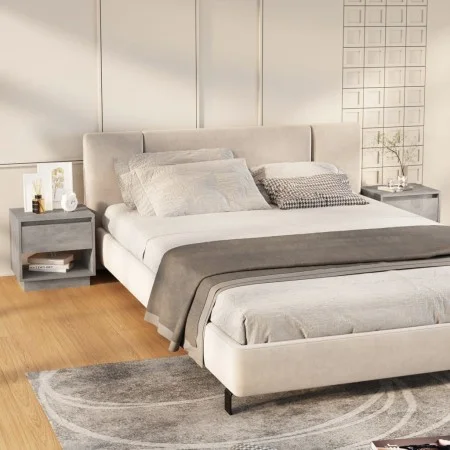 Mesitas de noche 2 uds contrachapada gris hormigón 45x34x44 cm de vidaXL, Mesitas de noche - Ref: Foro24-809521, Precio: 64,1...
