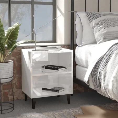Mesita de noche con patas de metal blanco brillo 40x30x50 cm de vidaXL, Mesitas de noche - Ref: Foro24-805809, Precio: 36,18 ...