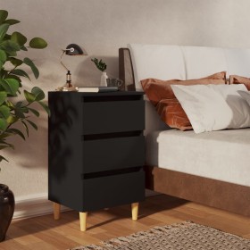 Mesita de noche con patas de madera maciza negro 40x35x69 cm de vidaXL, Mesitas de noche - Ref: Foro24-805889, Precio: 52,21 ...