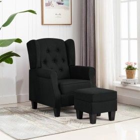 Sillón con taburete reposapiés de tela negro de vidaXL, Sillones - Ref: Foro24-320153, Precio: 288,81 €, Descuento: %