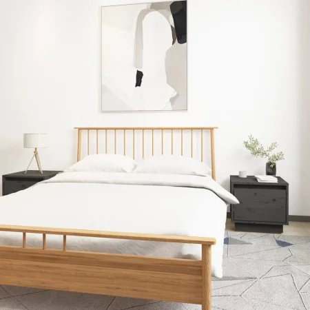 Mesitas de noche 2 uds madera maciza de pino gris 35x34x32 cm de vidaXL, Mesitas de noche - Ref: Foro24-813400, Precio: 47,84...