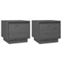 Mesitas de noche 2 uds madera maciza de pino gris 35x34x32 cm de vidaXL, Mesitas de noche - Ref: Foro24-813400, Precio: 47,84...