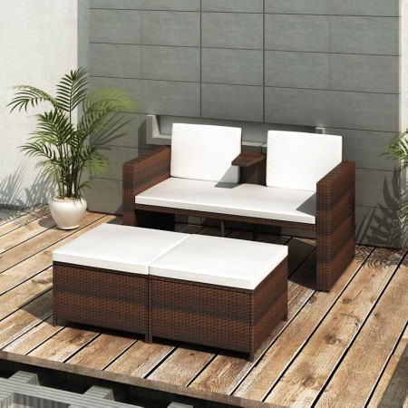 Set muebles de jardín 4 piezas y cojines ratán sintético marrón en Conjuntos de jardín | Comprar online en Foru.es