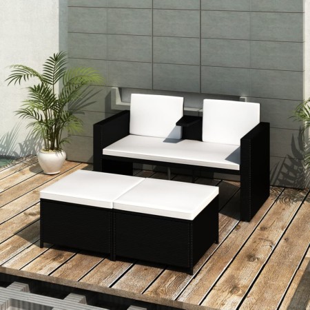 Set muebles de jardín 4 piezas y cojines ratán sintético negro en Conjuntos de jardín | Comprar online en Foru.es