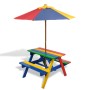 Mesa de picnic y bancos de niños y sombrilla madera multicolor en Mesas de jardín | Comprar online en Foru.es