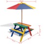 Mesa de picnic y bancos de niños y sombrilla madera multicolor en Mesas de jardín | Comprar online en Foru.es