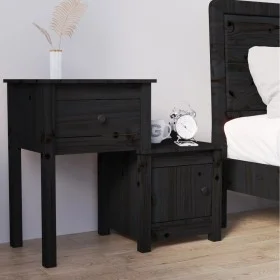 Mesita de noche madera maciza de pino negro 79,5x38x65,5 cm de vidaXL, Mesitas de noche - Ref: Foro24-814547, Precio: 65,34 €...