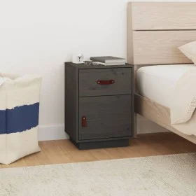 Mesita de noche madera maciza de pino gris 40x34x55 cm de vidaXL, Mesitas de noche - Ref: Foro24-818309, Precio: 50,06 €, Des...