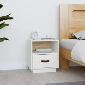 Mesita de noche madera maciza de pino blanca 40x34x45 cm de vidaXL, Mesitas de noche - Ref: Foro24-818297, Precio: 56,35 €, D...