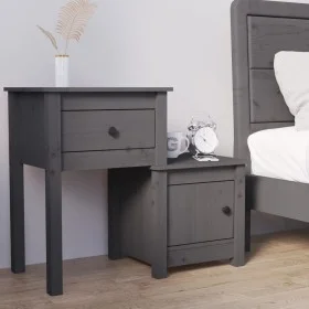Mesita de noche madera maciza de pino gris 79,5x38x65,5 cm de vidaXL, Mesitas de noche - Ref: Foro24-814543, Precio: 65,34 €,...