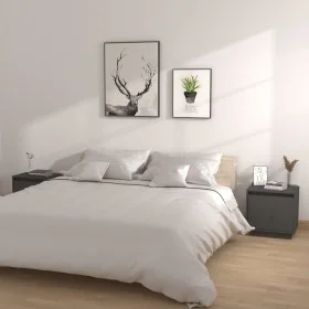 Mesitas de noche 2 uds madera maciza de pino gris 40x30x40 cm de vidaXL, Mesitas de noche - Ref: Foro24-813310, Precio: 54,63...