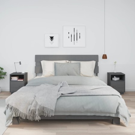 Mesitas de noche 2 uds madera maciza de pino gris 40x34x55 cm de vidaXL, Mesitas de noche - Ref: Foro24-818320, Precio: 79,73...