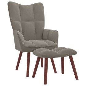 Sillón de relax con taburete de terciopelo gris claro de vidaXL, Sillones - Ref: Foro24-328062, Precio: 127,96 €, Descuento: %