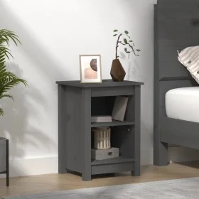 Mesita de noche madera maciza de pino gris 40x35x55 cm de vidaXL, Mesitas de noche - Ref: Foro24-820960, Precio: 54,76 €, Des...