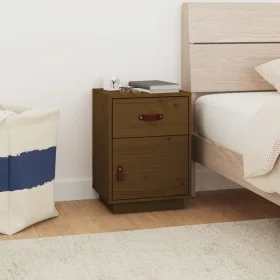 Mesita de noche madera maciza de pino marrón miel 40x34x55 cm de vidaXL, Mesitas de noche - Ref: Foro24-818311, Precio: 42,37...
