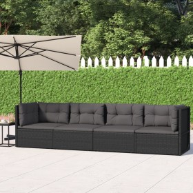 Juego de jardín con cojines 4 piezas ratán sintético negro de vidaXL, Conjuntos de jardín - Ref: Foro24-319598, Precio: 325,9...