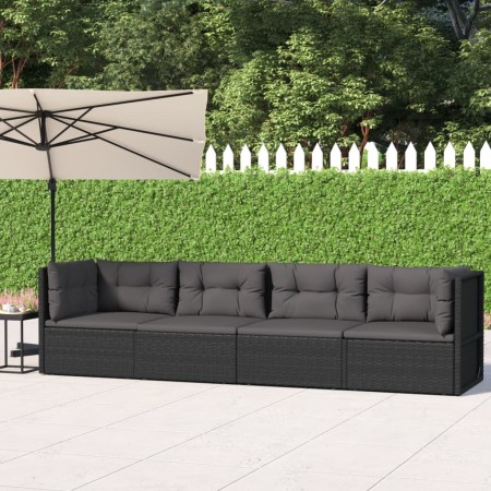 Juego de jardín con cojines 4 piezas ratán sintético negro de vidaXL, Conjuntos de jardín - Ref: Foro24-319598, Precio: 325,9...