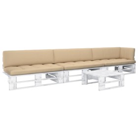 Muebles de palés 4 pzas y cojines madera pino impregnada blanco en Conjuntos de jardín | Comprar online en Foru.es